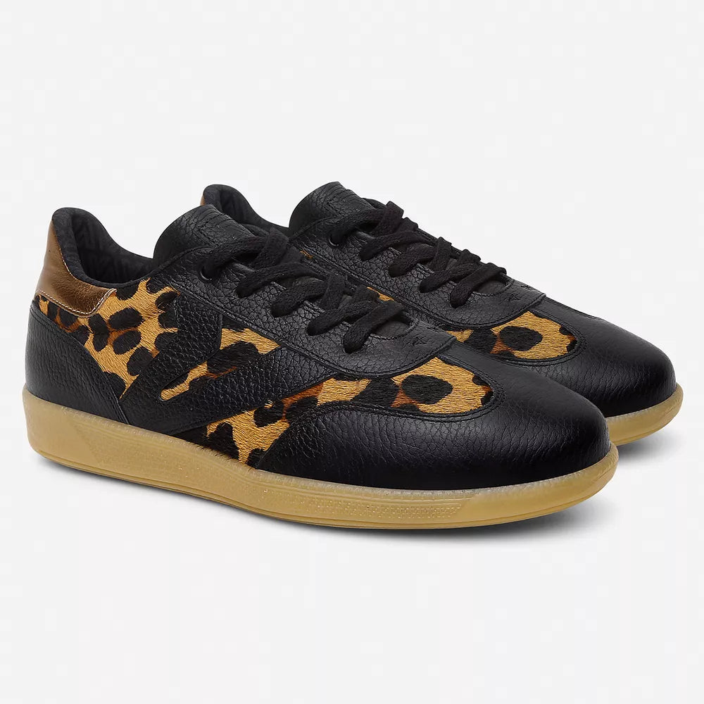 Sneakers de mujer en piel negra y leopardo Vittal Estela