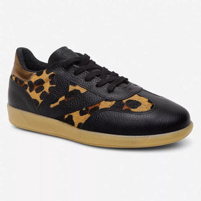 Sneakers de mujer en piel negra y leopardo Vittal Estela