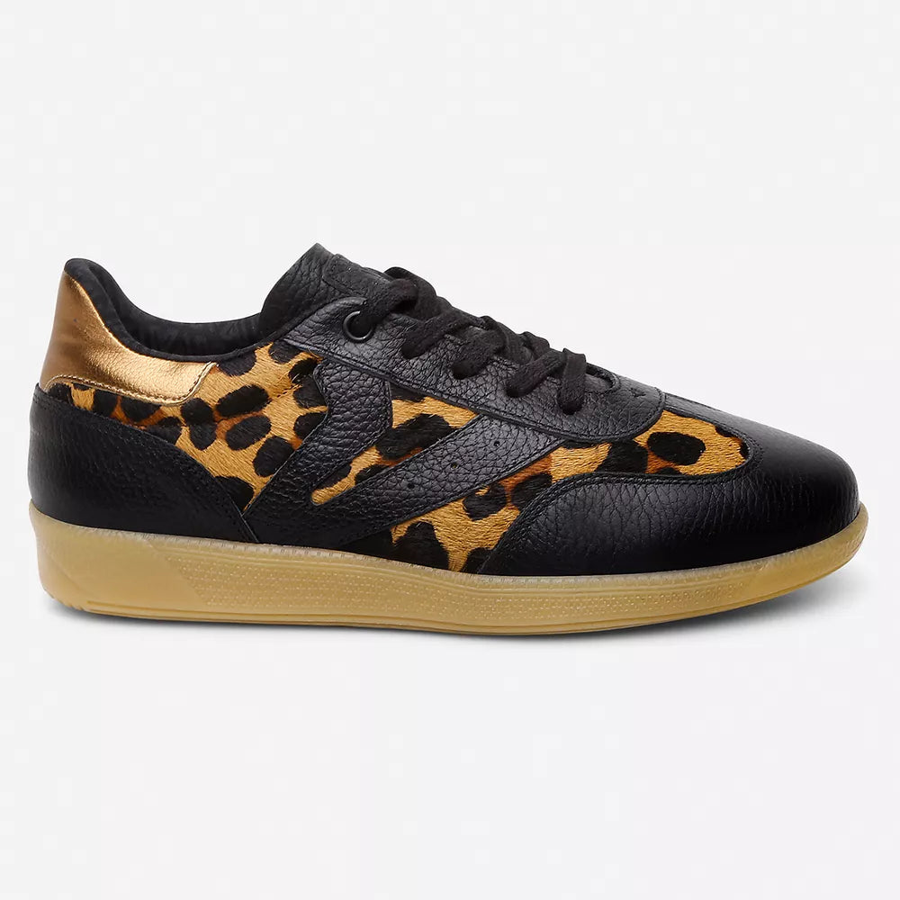 Sneakers de mujer en piel negra y leopardo Vittal Estela