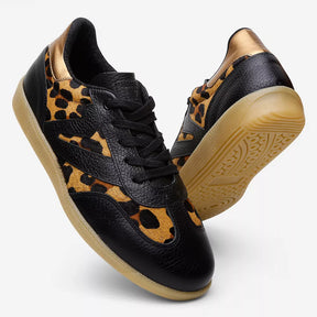 Sneakers de mujer en piel negra y leopardo Vittal Estela