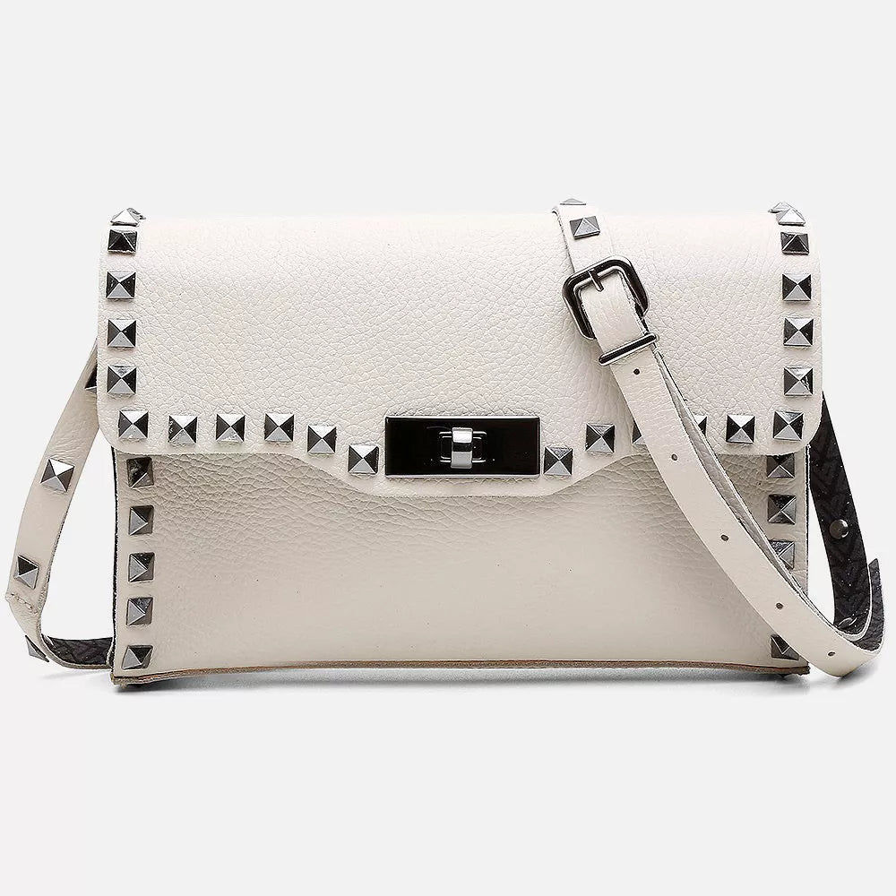 Bolso de lujo Vittal de piel auténtica blanco roto con acabado metálico intenso