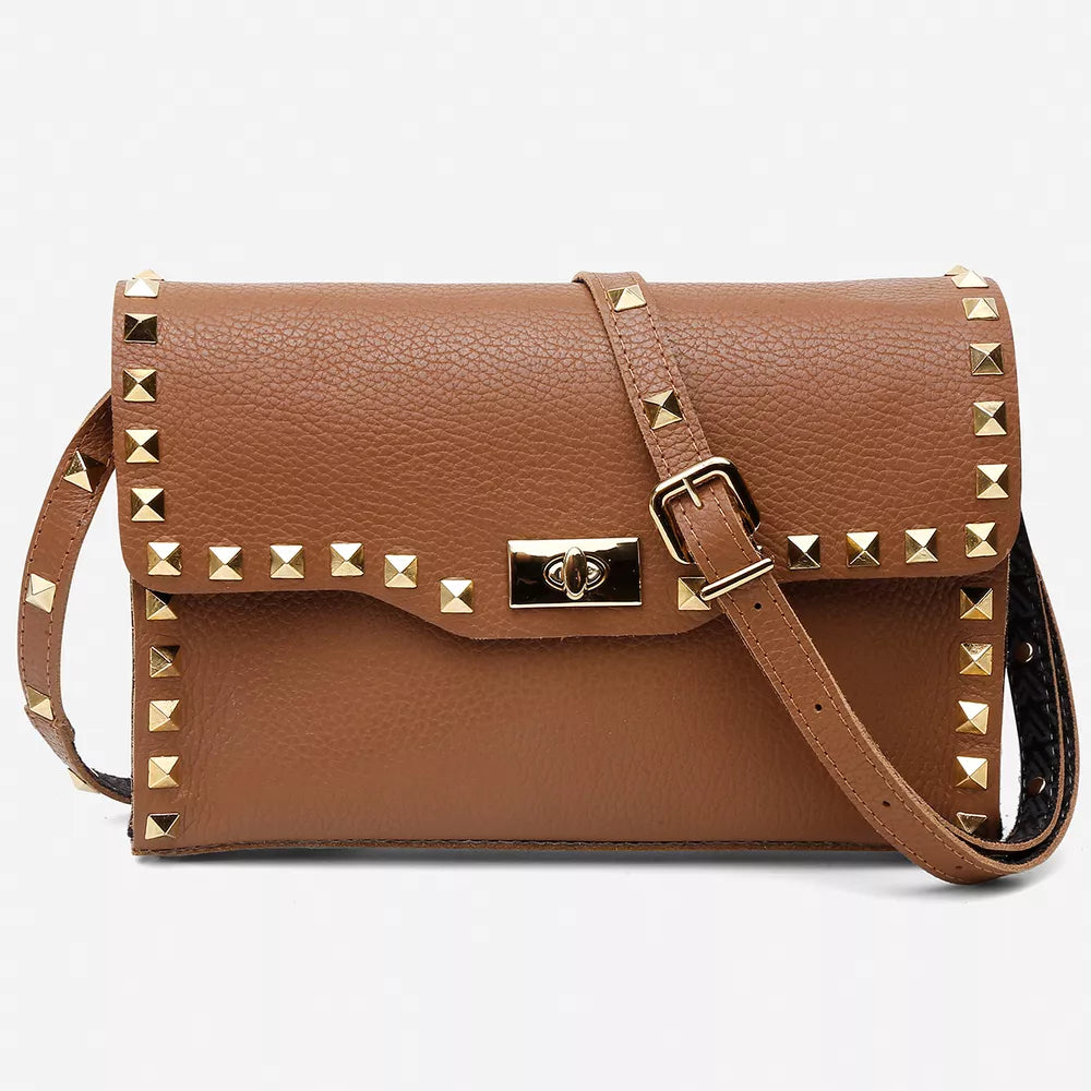 Bolso de lujo Vittal de piel color caramelo con acabado metalizado